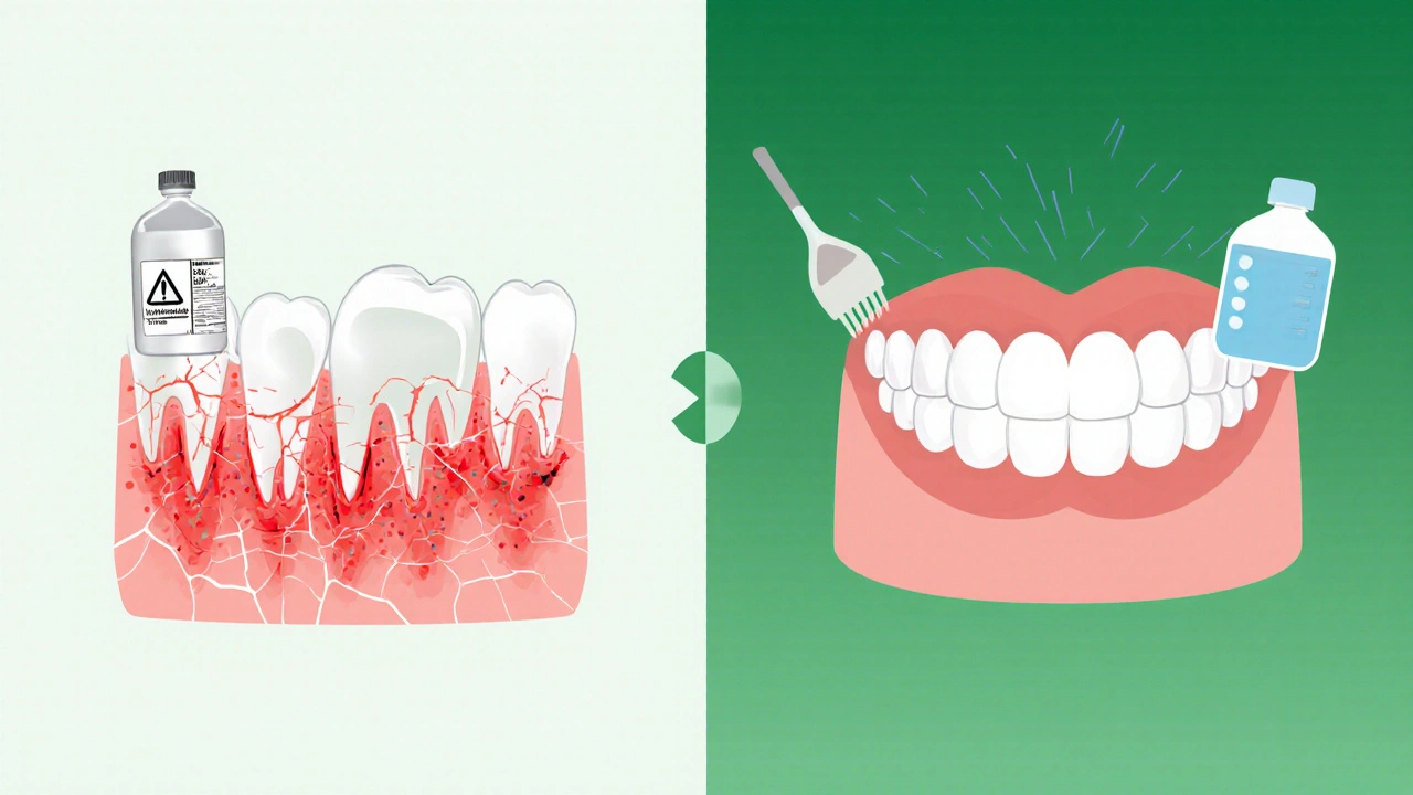 Kontrast mezi poškozenými zuby z nebezpečného bělení a zdravými zuby po odborném čištění.