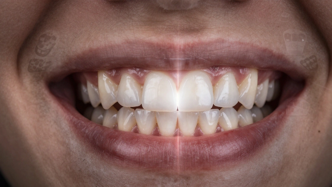 Před a po: špatný úsměv vlevo, přirozeně krásný úsměv s fazetami vpravo.