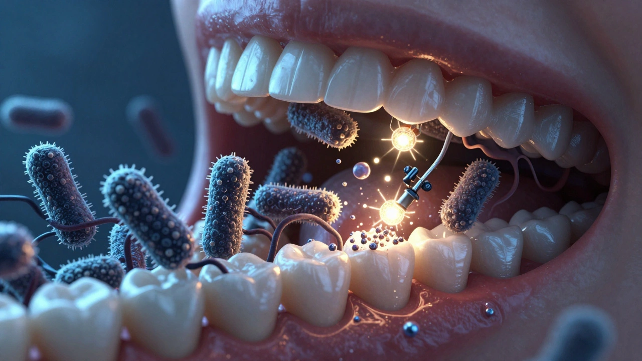 Skrytá bitva mezi bakteriemi a obnovou skloviny zubu v mezizubních prostorech.