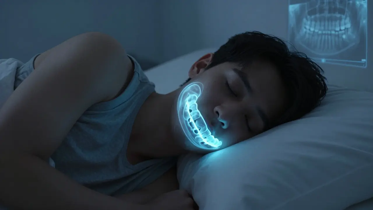 Noční štít chrání přední zuby před skřípáním během spánku.