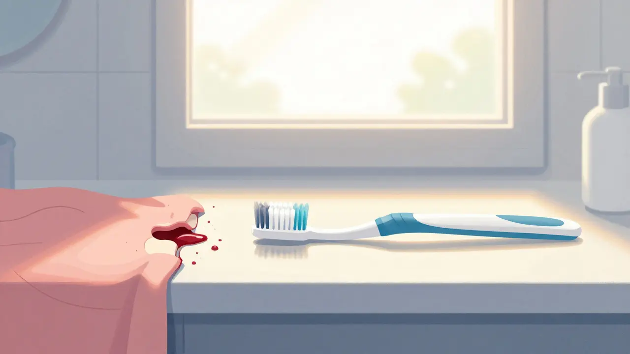 Symbolický obraz přechodu od bolestivých dásní k klidnému a pravidelnému čištění.