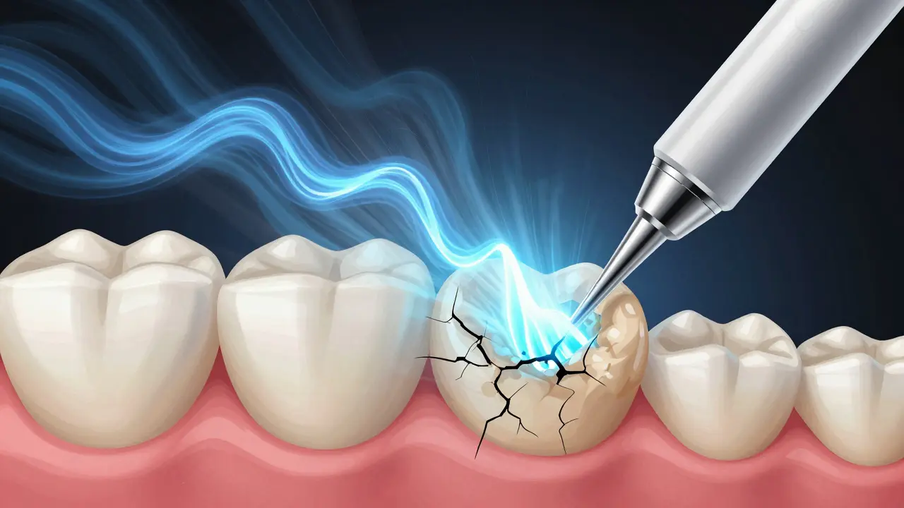 Ultrazvukové vlny rozpadají plak a zubní kámen na povrchu zubů.