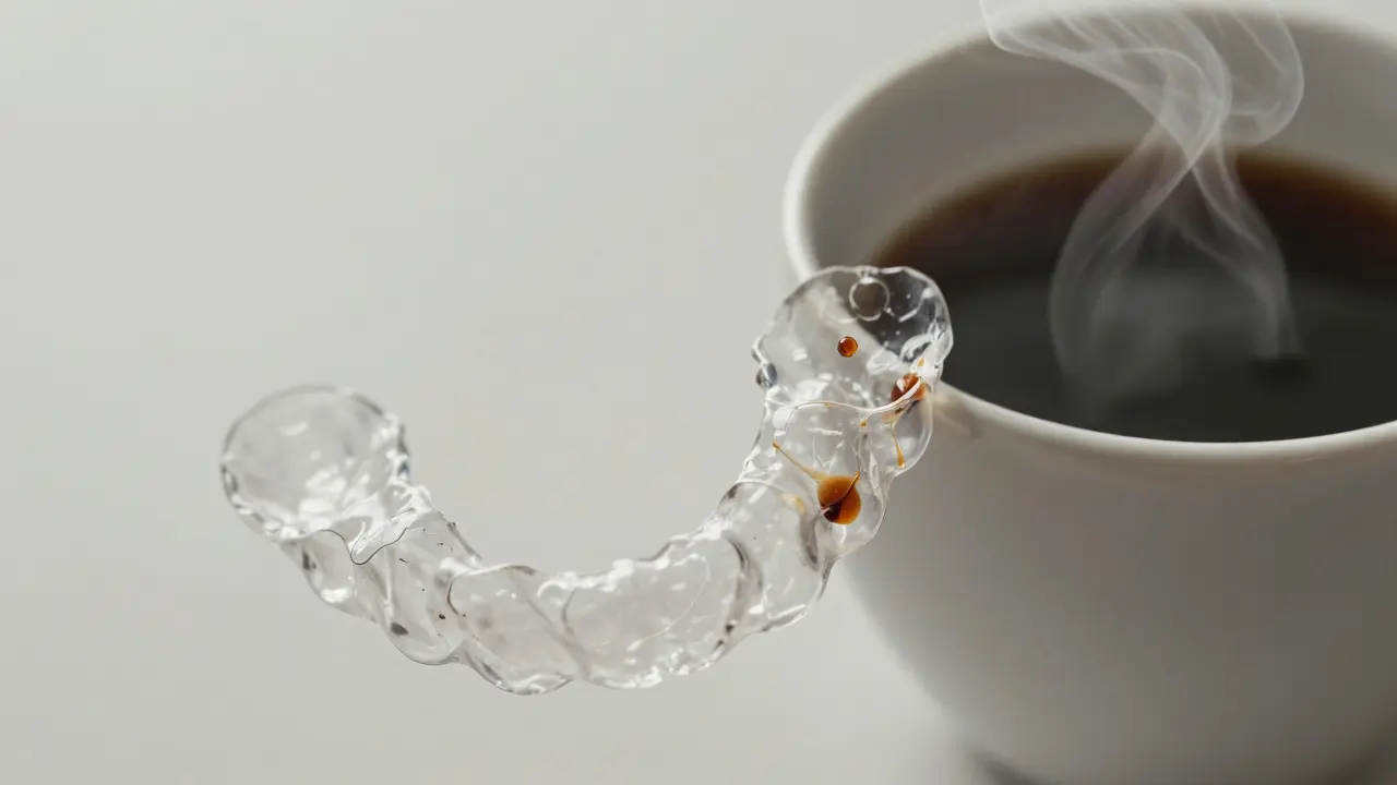 Deformovaná neviditelná rovnátka způsobená horkou vodou.