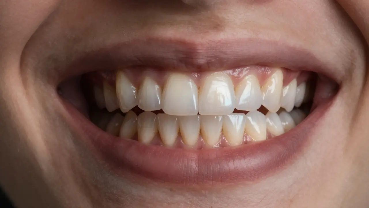 Srovnání před a po: zuby s mezerami a skvrnami versus jasně bílé fazety.