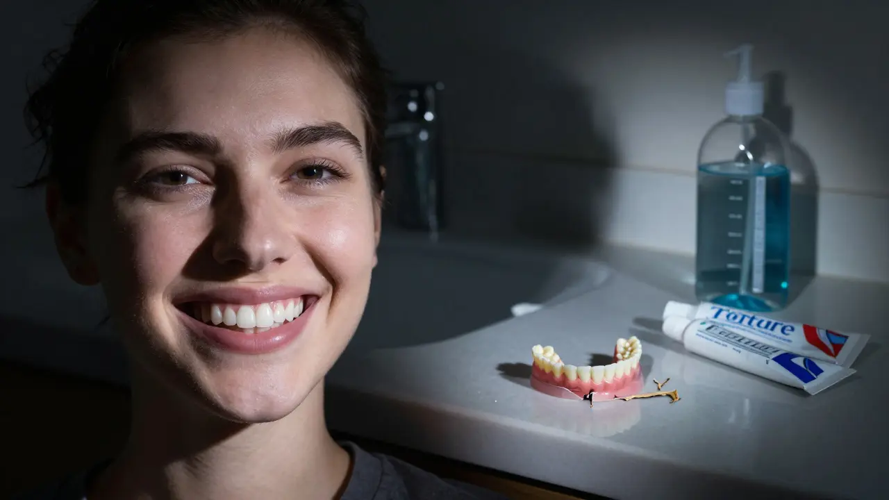 Kontrast mezi správnou péčí o zuby a zanedbáním.