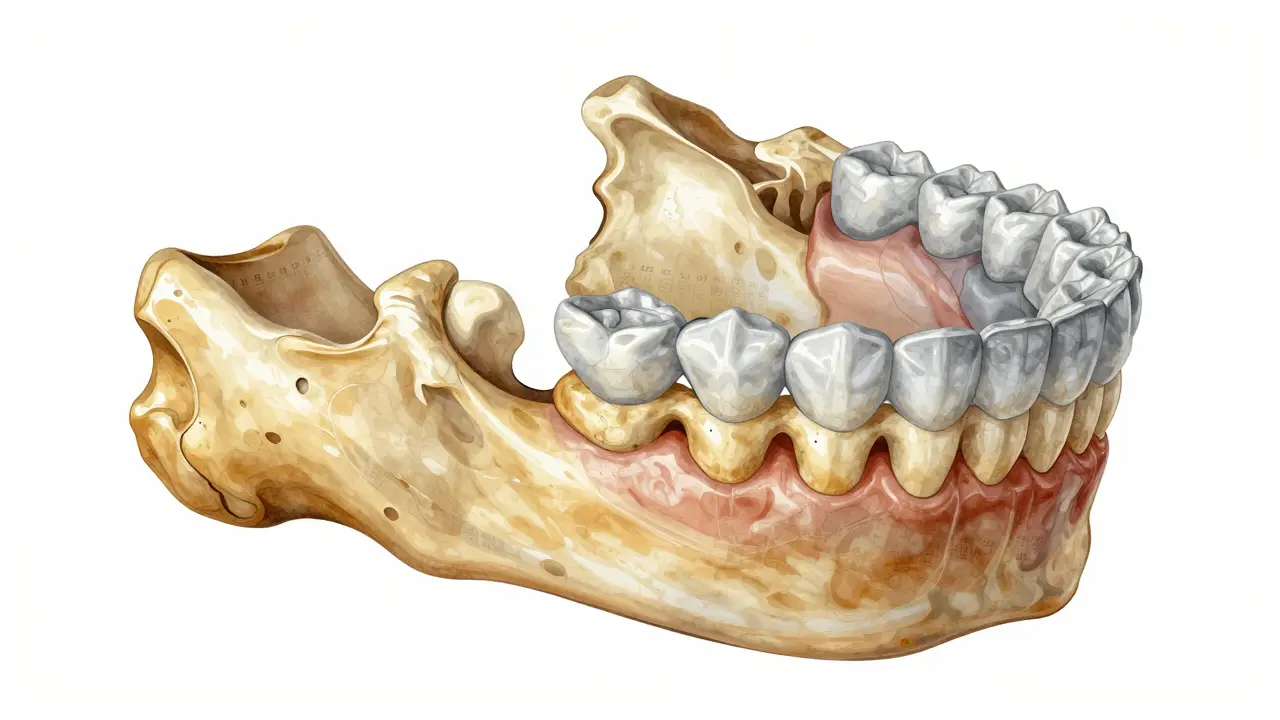 Kost čelisti se postupně vysává pod nevhodně sedějícími zuby.