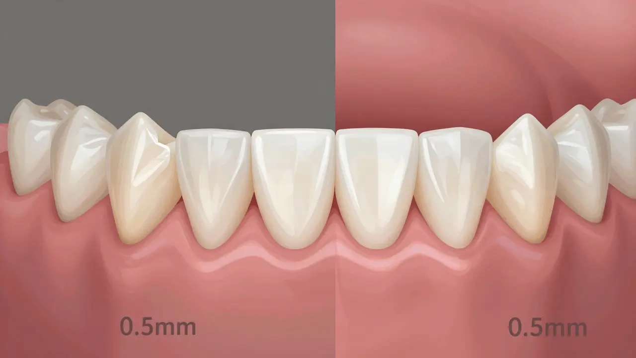 Porovnání zubu před a po aplikaci fazety – od poškozeného k dokonalému tvaru.