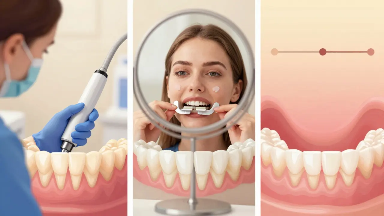 Tři metody bělení zubů: v ordinaci, doma a kombinovaná, bez textu a popisků.