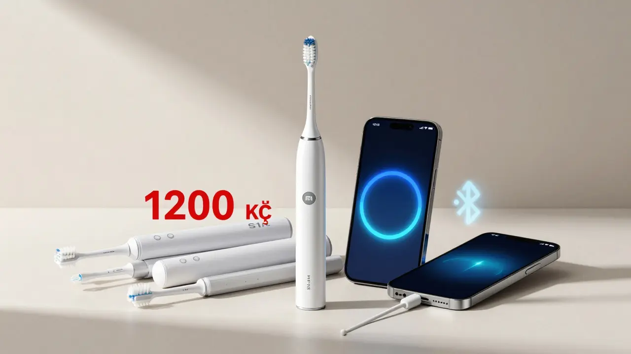 Xiaomi Mi S1 vedle dražších modelů s výraznou cenou 1200 Kč a Bluetooth signálem.