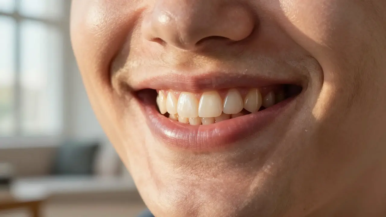 Zub chráněný bělou zirkonovou korunou po úspěšné endodoncii