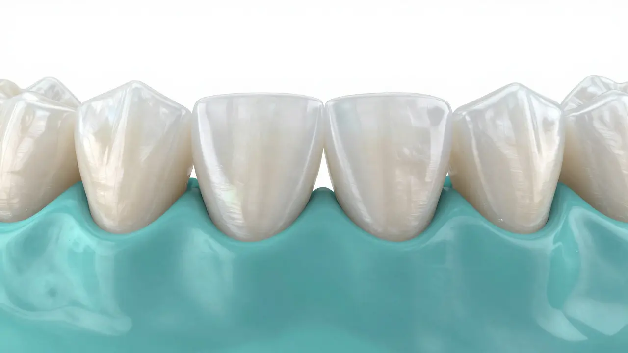 3D vizualizace tenké keramické fazety aplikované na zub