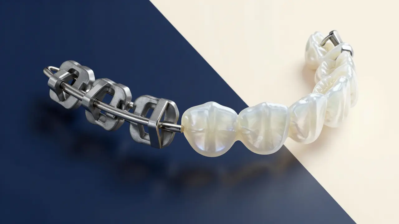 Konceptuální srovnání kovového a průsvitného keramického zápoje.