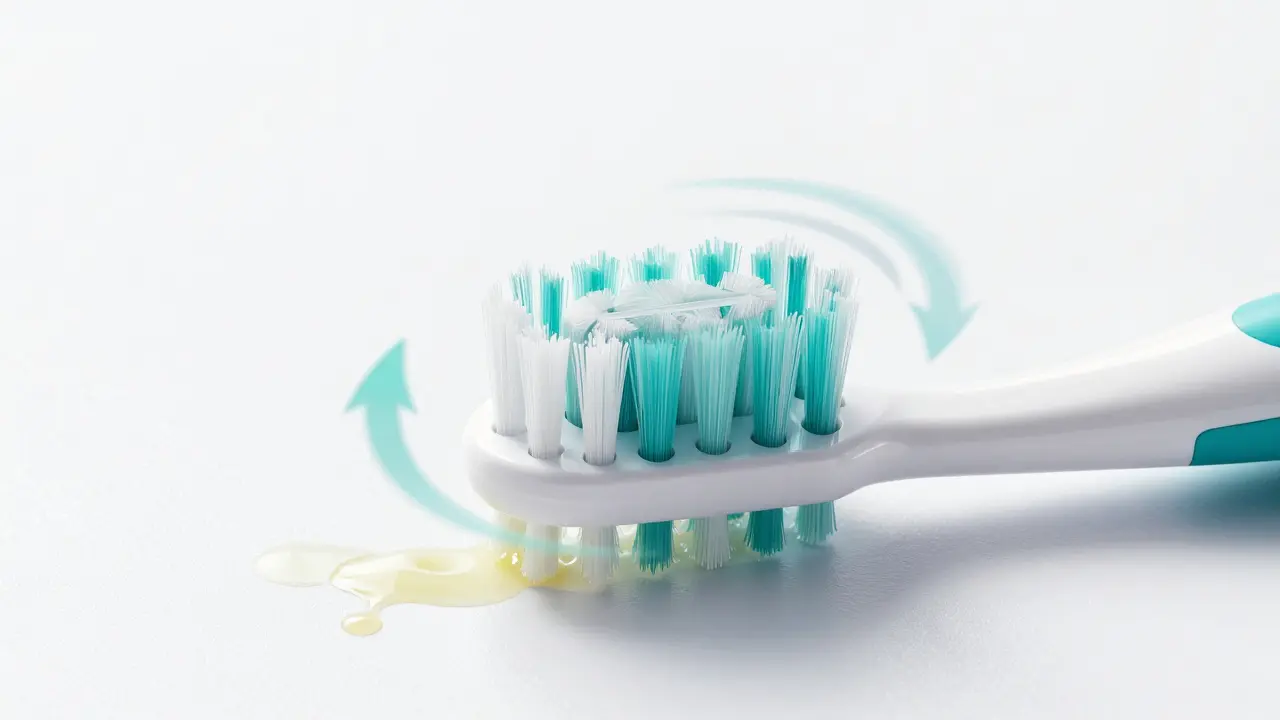 Konceptuální zobrazení rotující hlavičky oscilačního kartáčku u zubu