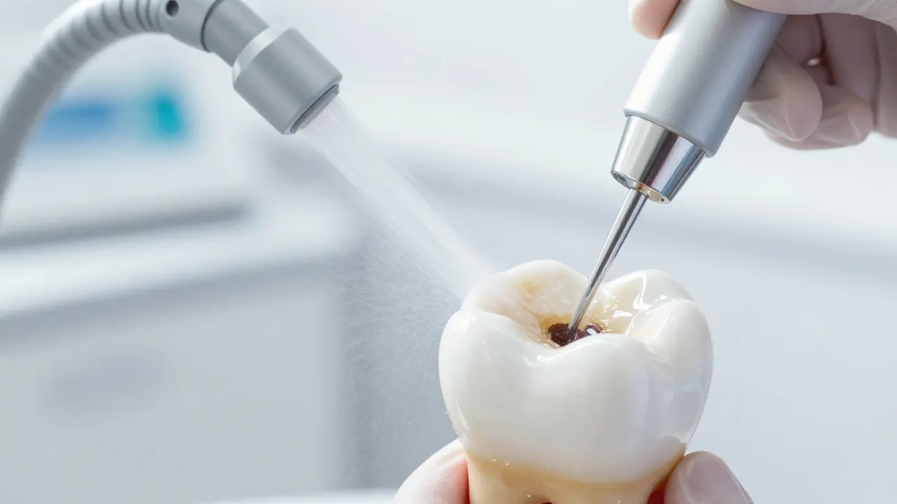 Profesionální čištění zubů metodou AirFlow odstraňující barevné nálety.