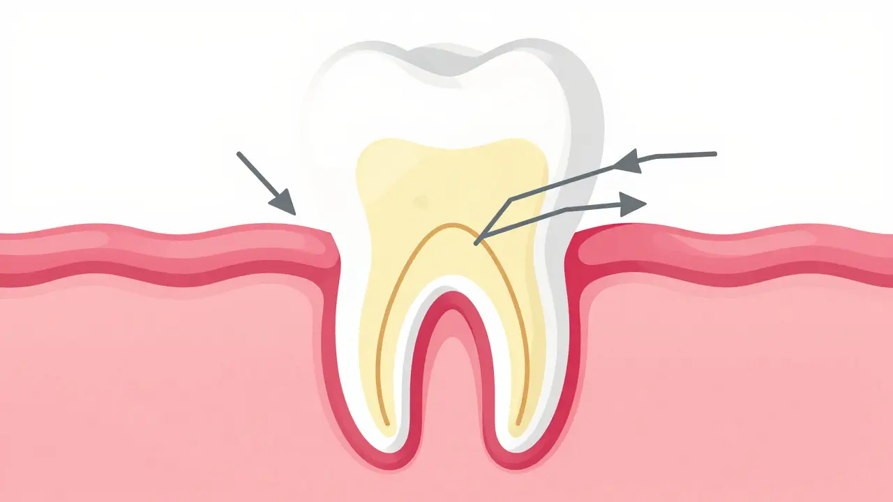 Anatomie zubu s odhaleným dentinem a nervem
