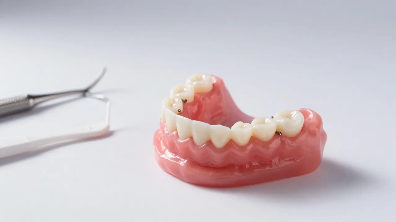 Odnímatelná zubní náhrada s klipty a čistícími pomůckami