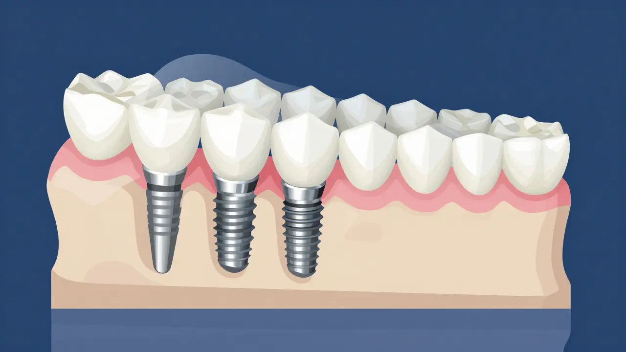 Schéma ukázující implantáty stabilizující čelistní kost
