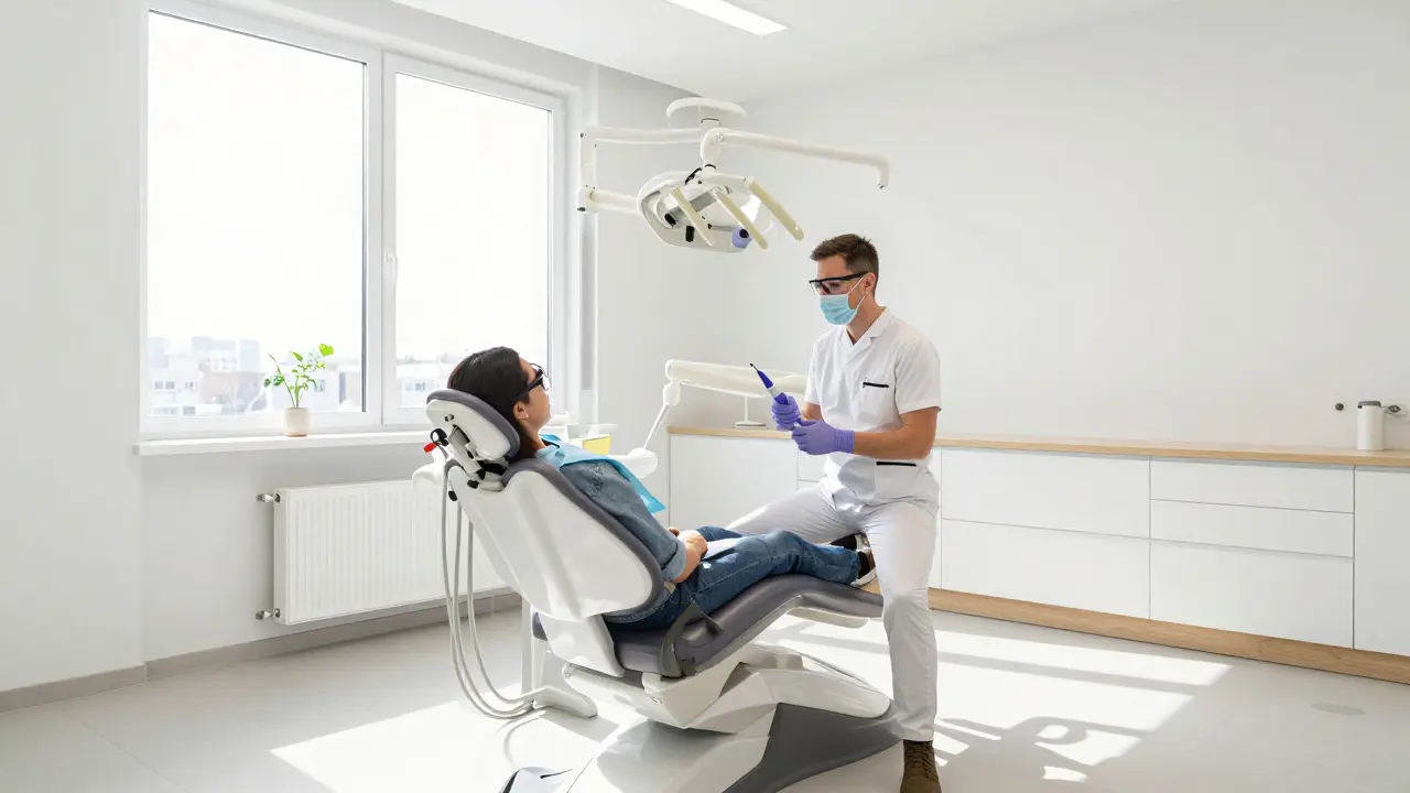 Moderní stomatologická ordinace s pacientem v křesle