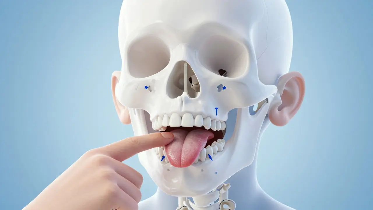 3D ilustrace vývoje čelisti vlivem návyků jako cucání prstu
