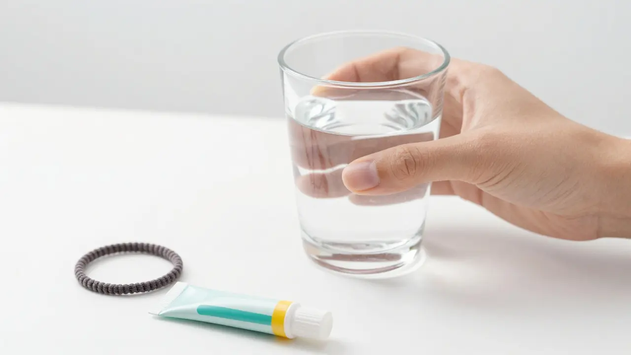 Lahev vody a kosmetika pro péči po dentální hygieně
