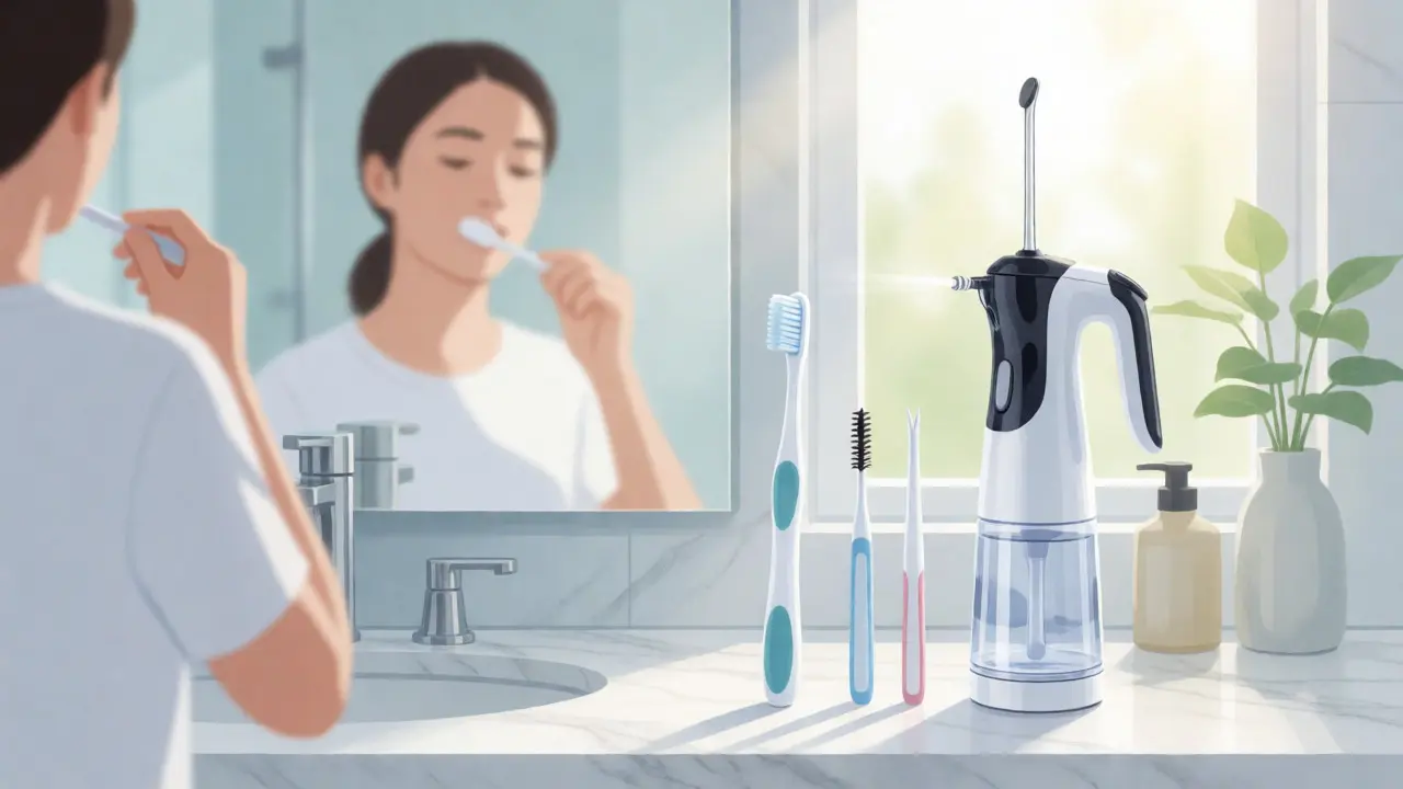 Nástroje pro mezizubní hygienu v koupelně