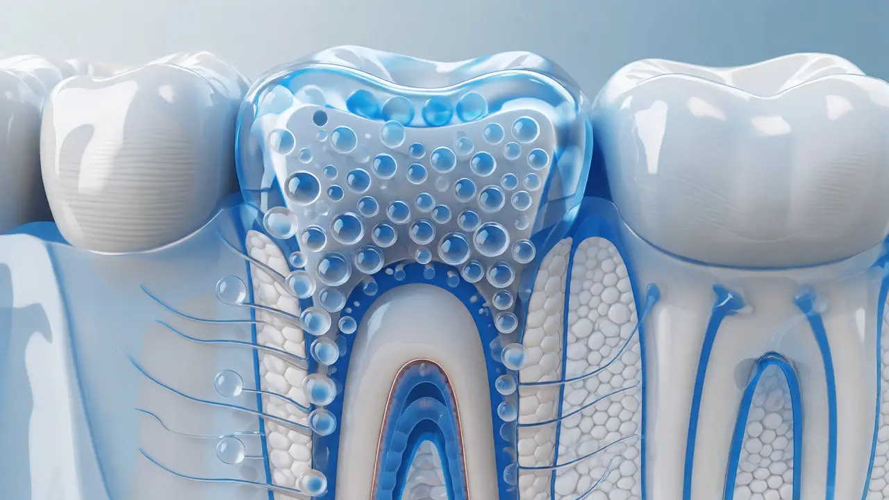 Ilustrace chráněných dentinových kanálků během bělení zubů